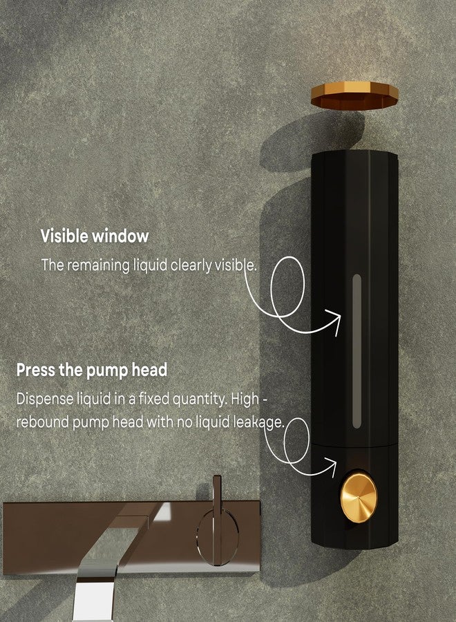 لينير موزع صابون سائل، شامبو، بلسم، غسول لليدين، جل، معقم، مثبت على الحائط، من مادة ABS (500 مل، عبوة من قطعة واحدة) (أسود-أبيض) - Image 5